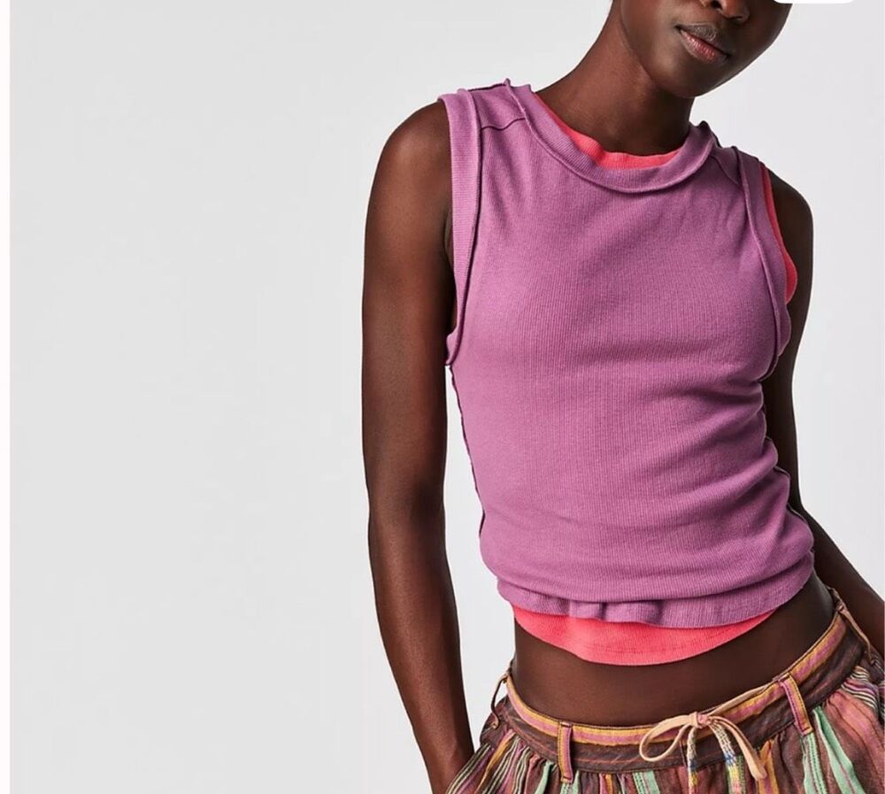 Free People X We The Free Kate Ribbed Stretch Tank Top Grape Womens S NEW - Picture 3 of 8